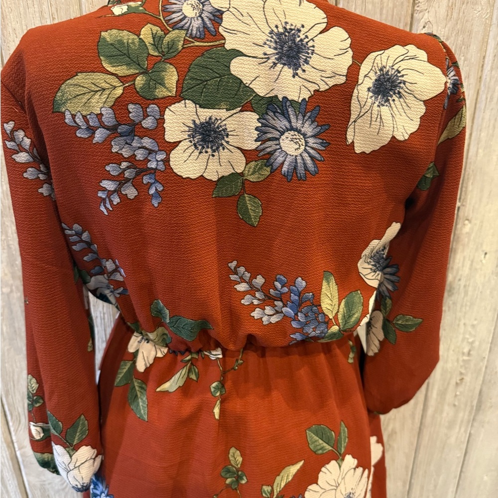 Scotch & Soda Red Floral Midi Dress with Black Trim - Picture 7 of 8
